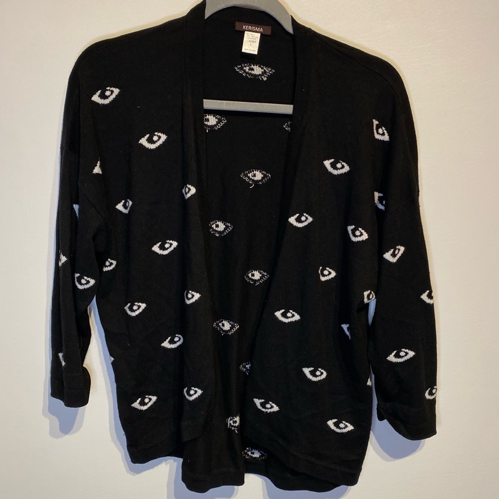 Kerisma Size Large Black Cardigan With Eyes